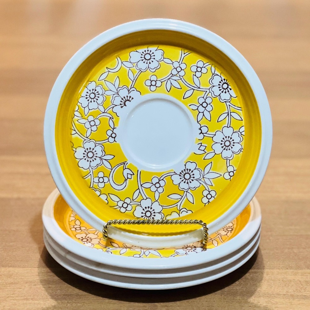 Vintage Mikasa Calico Dutch Yellow Tea Saucers set of 4 D5376 Made in Japan